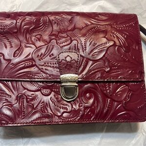 Embossed Deep Pink Leather Clutch
